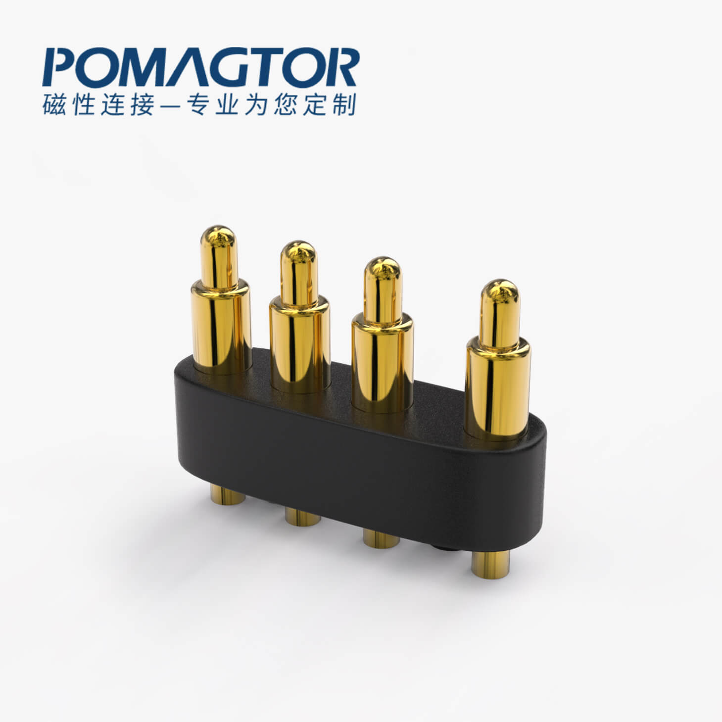 POGO PIN连接器 DIP式：4PIN，电镀黄铜Au10u，电压12V，电流1.5A，工作行程0.95mm:120gfMax，弹力30000次+，工作温度-30°~85°