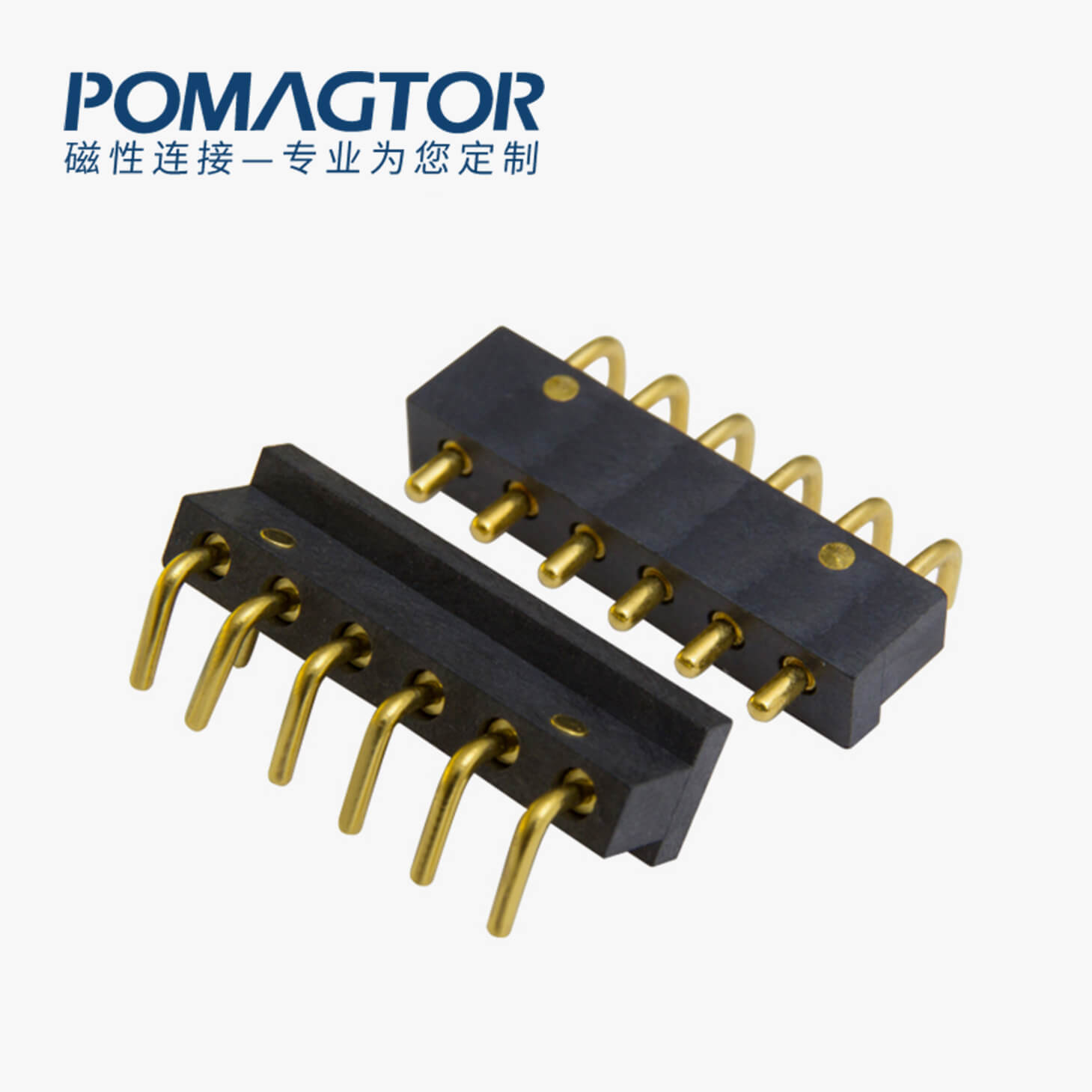 POGO PIN连接器 折弯式：6PIN，电镀黄铜Au10u，电压12V，电流1.5A，工作温度-30°~85°