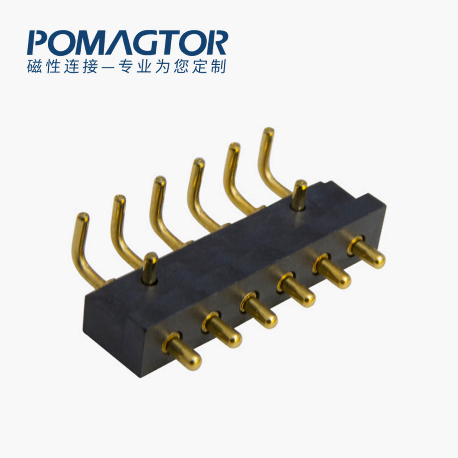 POGO PIN连接器 折弯式：6PIN，电镀黄铜Au10u，电压12V，电流1.5A，工作温度-30°~85°