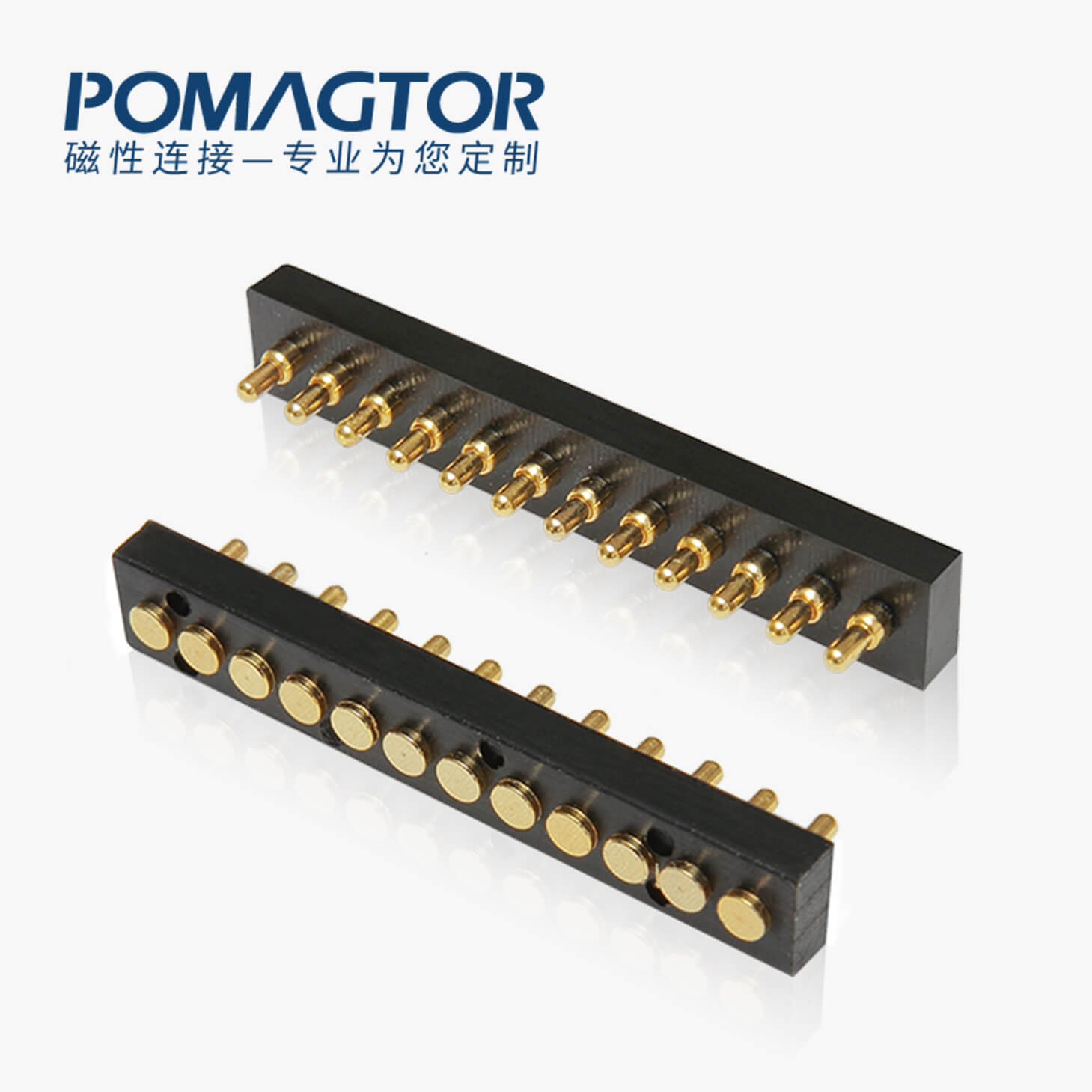 POGO PIN连接器 SMT式：12PIN，电镀黄铜Au1u，电压12V，电流1.2A，工作行程1.0mm:150gfMax，弹力30000次+，工作温度-30°~85°