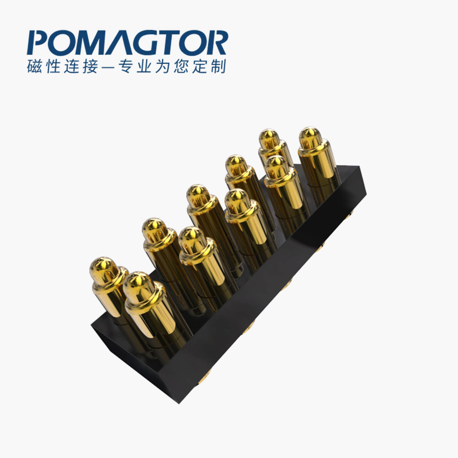 POGO PIN连接器 SMT式：10PIN，电镀黄铜Au10u，电压12V，电流3A，工作行程1.0mm:50gfMax，弹力30000次+，工作温度-30°~85°